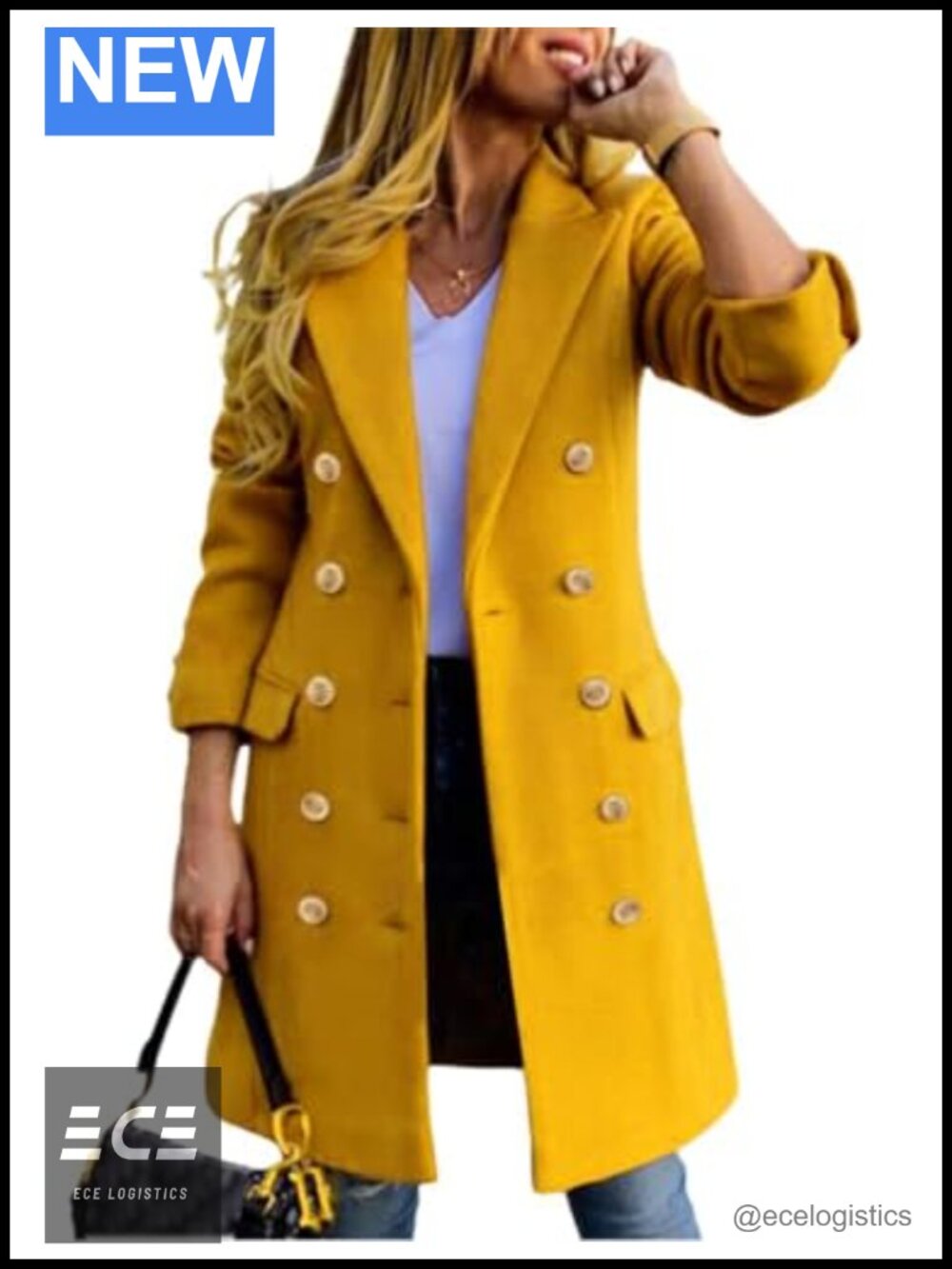 Wool Blend Double Breasted Midi Peacoat Trench Coat